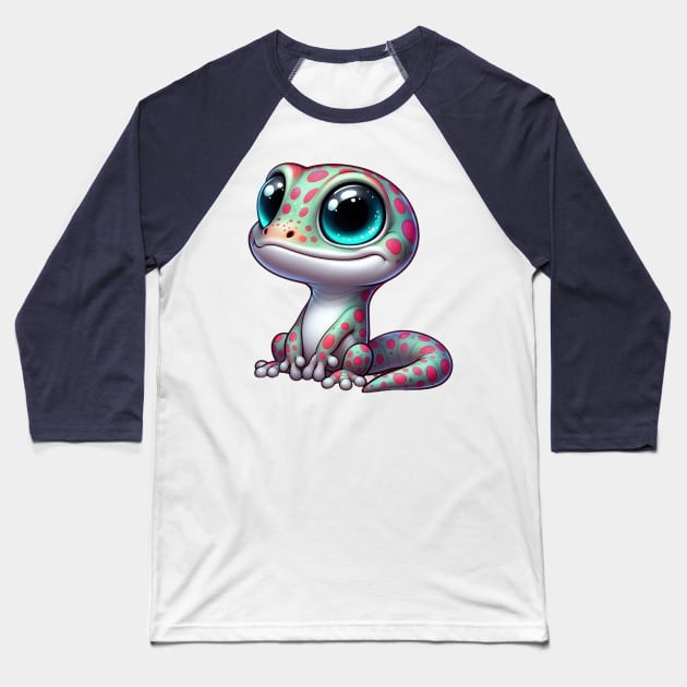 Cute Gecko Illustration Baseball T-Shirt by Dmytro